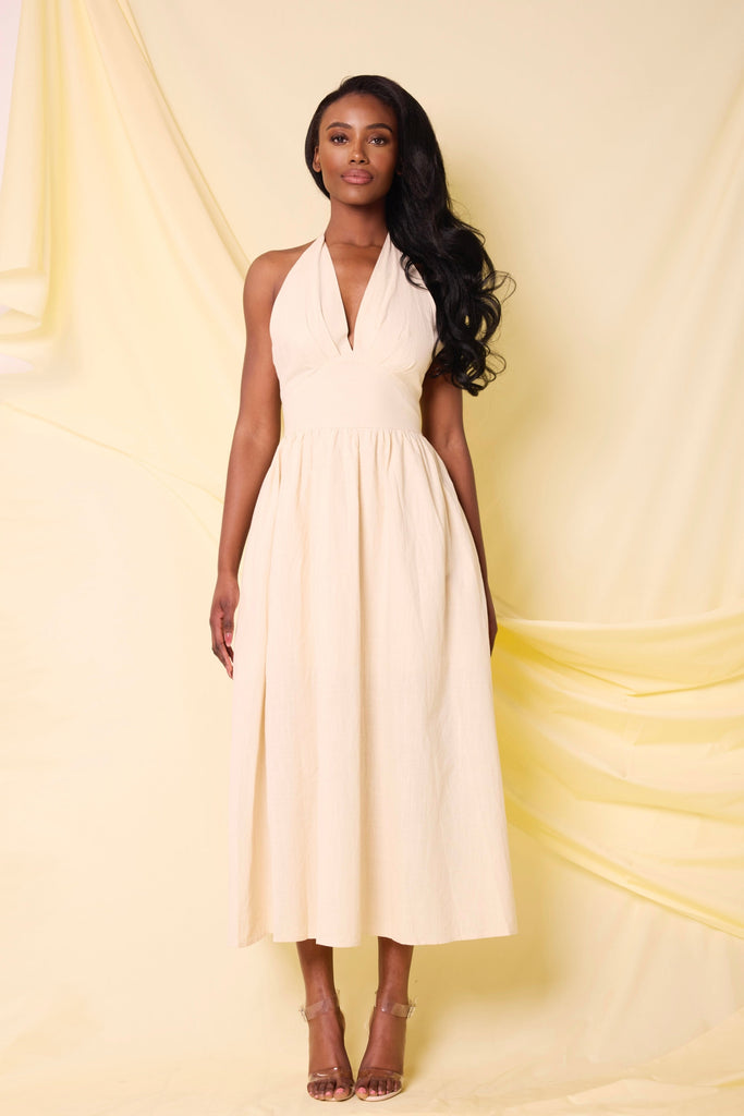 THE LYRA FLOATY MIDI DRESS BEIGE LemonLunar 