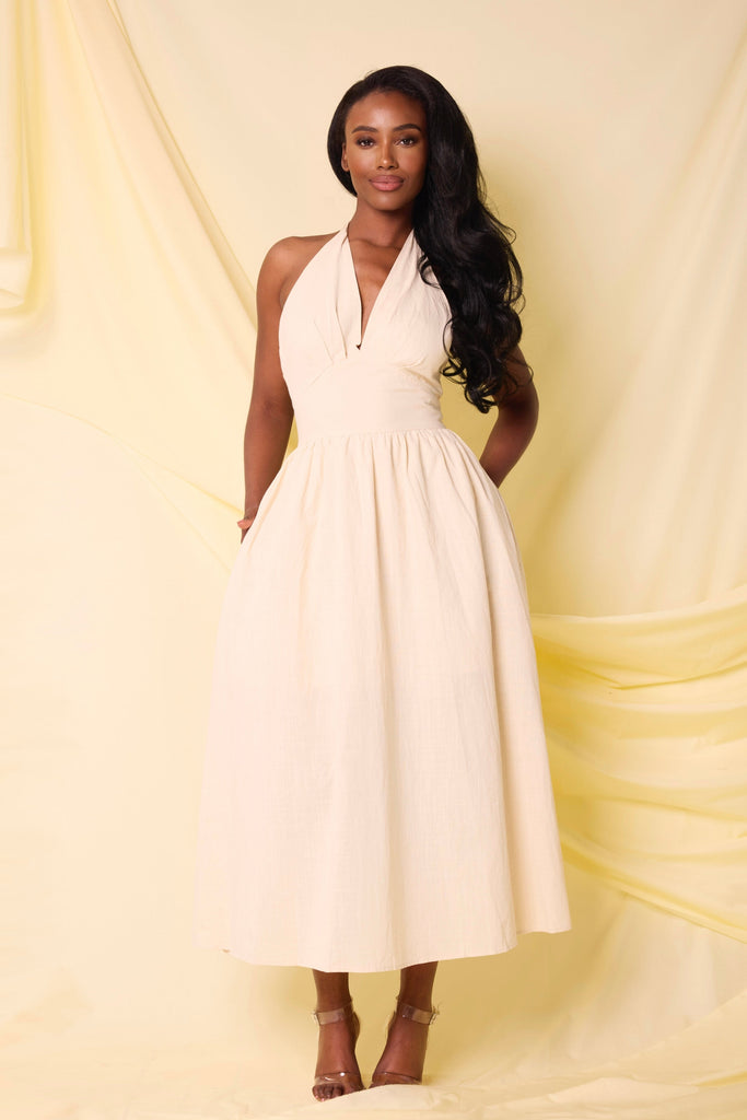THE LYRA FLOATY MIDI DRESS BEIGE LemonLunar 