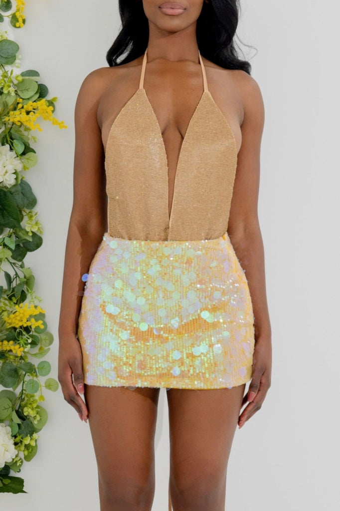 THE INDIGO SEQUIN SKIRT DARK YELLOW LemonLunar clothes