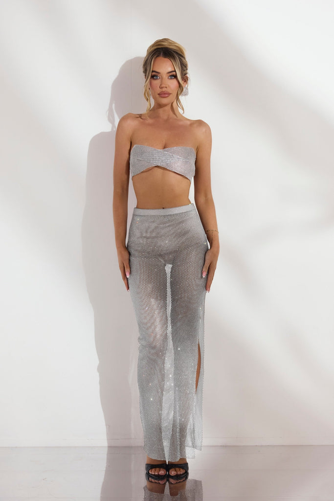 THE KENDAL MESH DIAMANTE MAXI SKIRT LemonLunar clothes