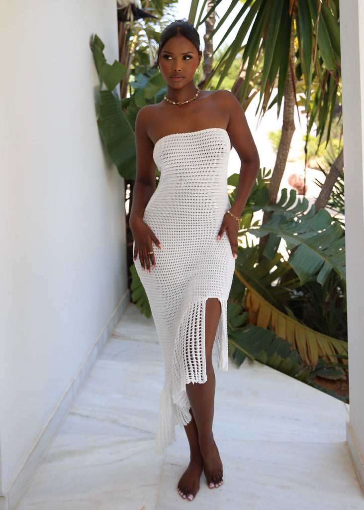 THE WHITE BANDEAU CROCHET DRESS LemonLunar 