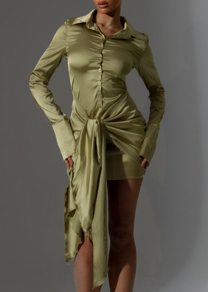 THE TIE SIDE SHIRT DRESS OLIVE GREEN LemonLunar clothes
