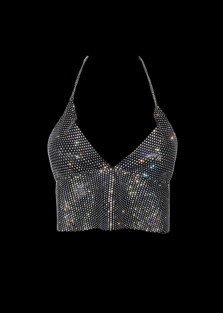 THE KATLYN MESH DIAMANTE TOP BLACK LemonLunar clothes