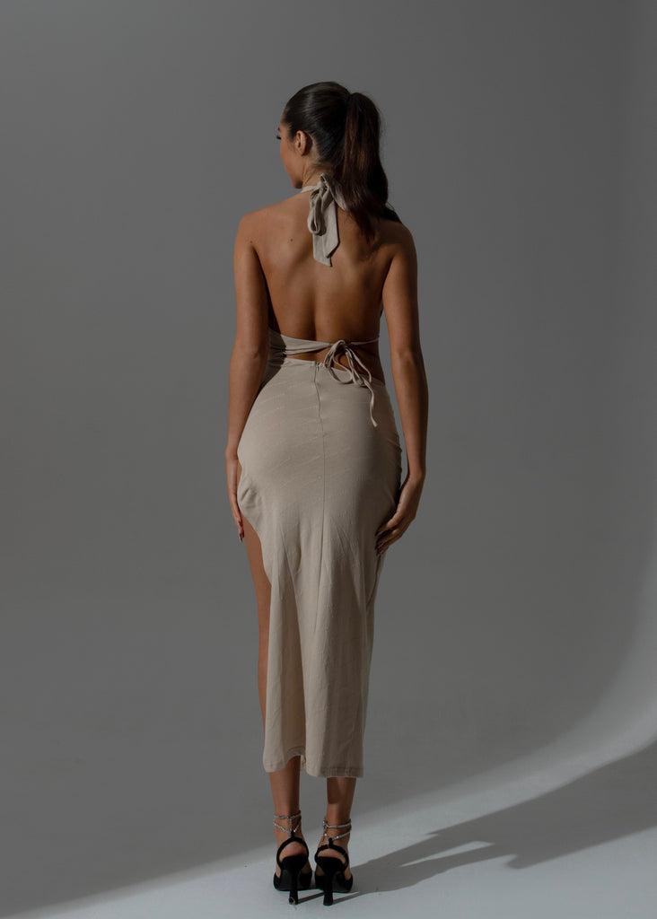 THE LEMONLUNAR CUT OUT MIDI DRESS BEIGE LemonLunar Dresses