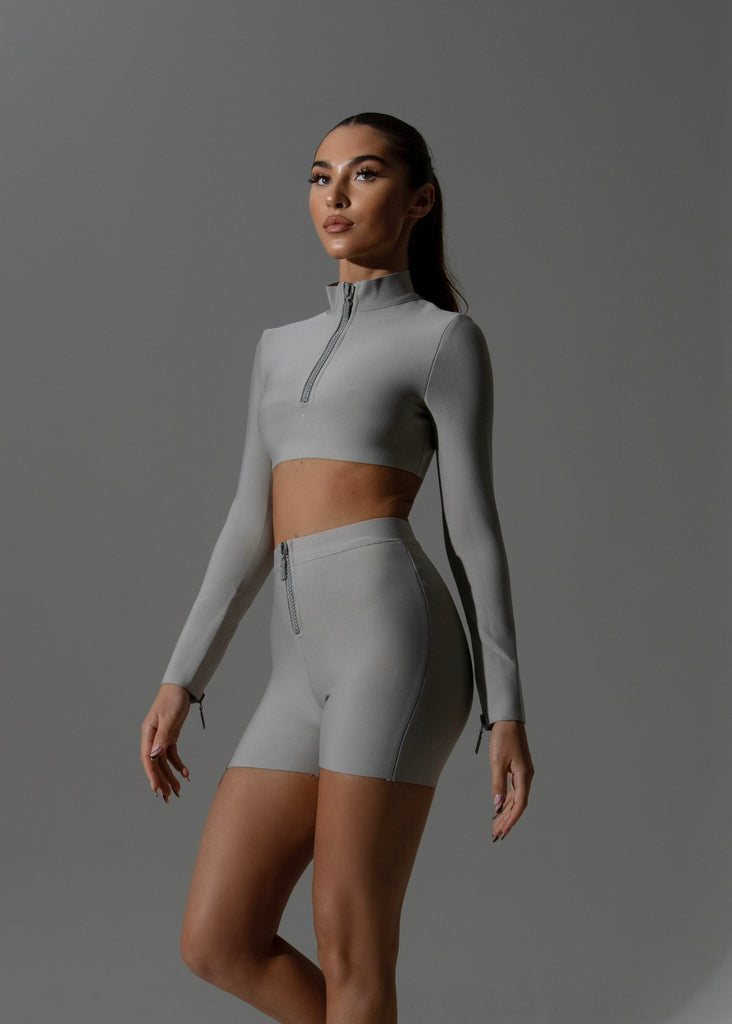 The Sienna Grey Bandage Two Piece Diamante Zip LemonLunar clothes